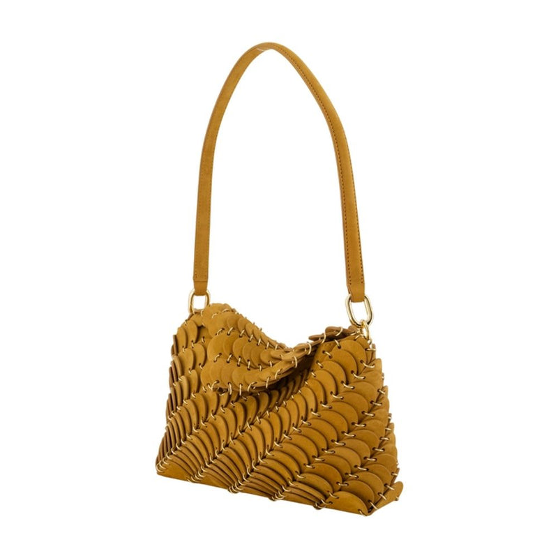 Rabanne Scalloped Calfskin Shoulder Bag — Brown
