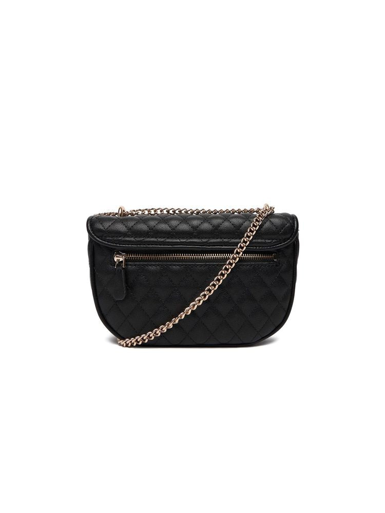 Guess Quilted Polyurethane Crossbody Bag — Black