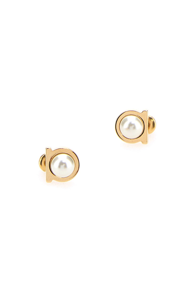 Ferragamo Stud G Pearl Earrings — Gold Other Fibres