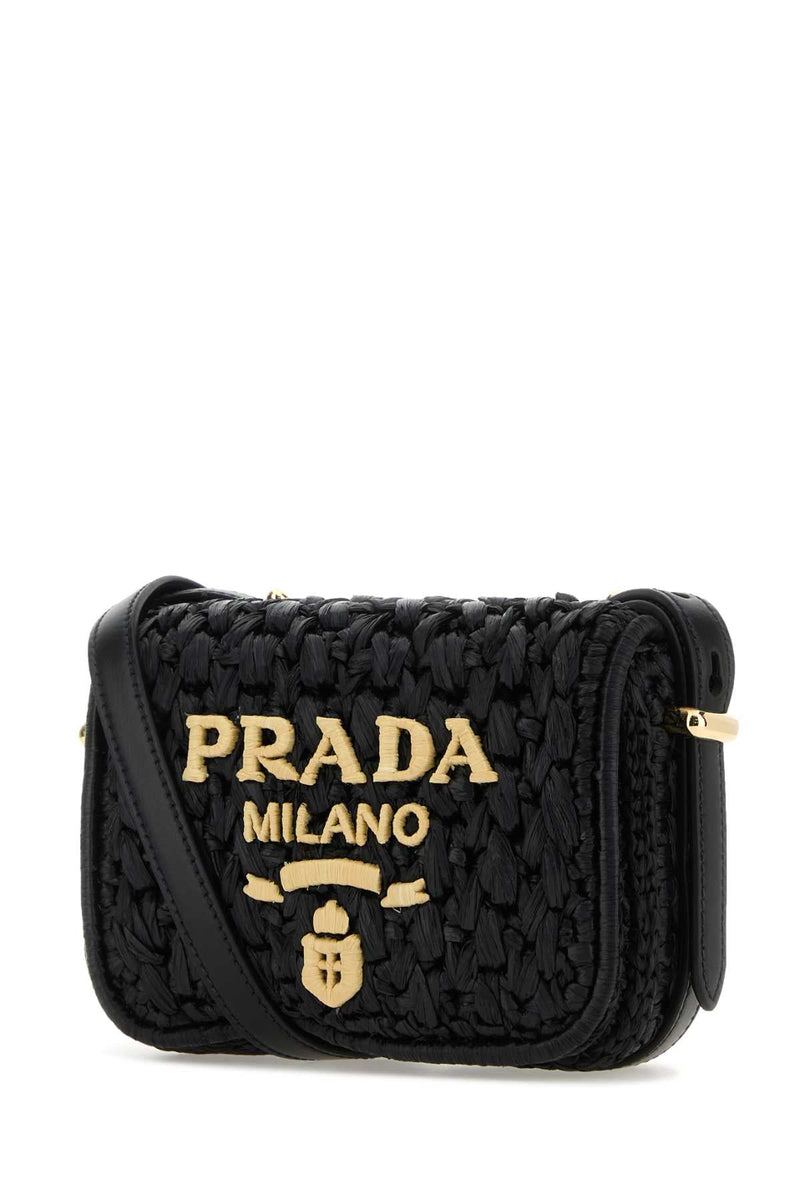 Prada Quilted Raffia Crossbody Bag — Black