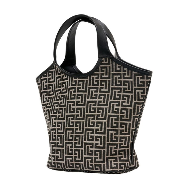 Balmain Monogram Jacquard Leather Top Handle Bag — Black Calfskin