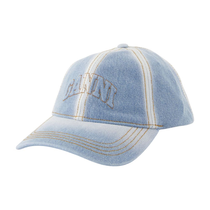 Ganni A6919-676 Distressed Cotton Baseball Cap — Blue Caps