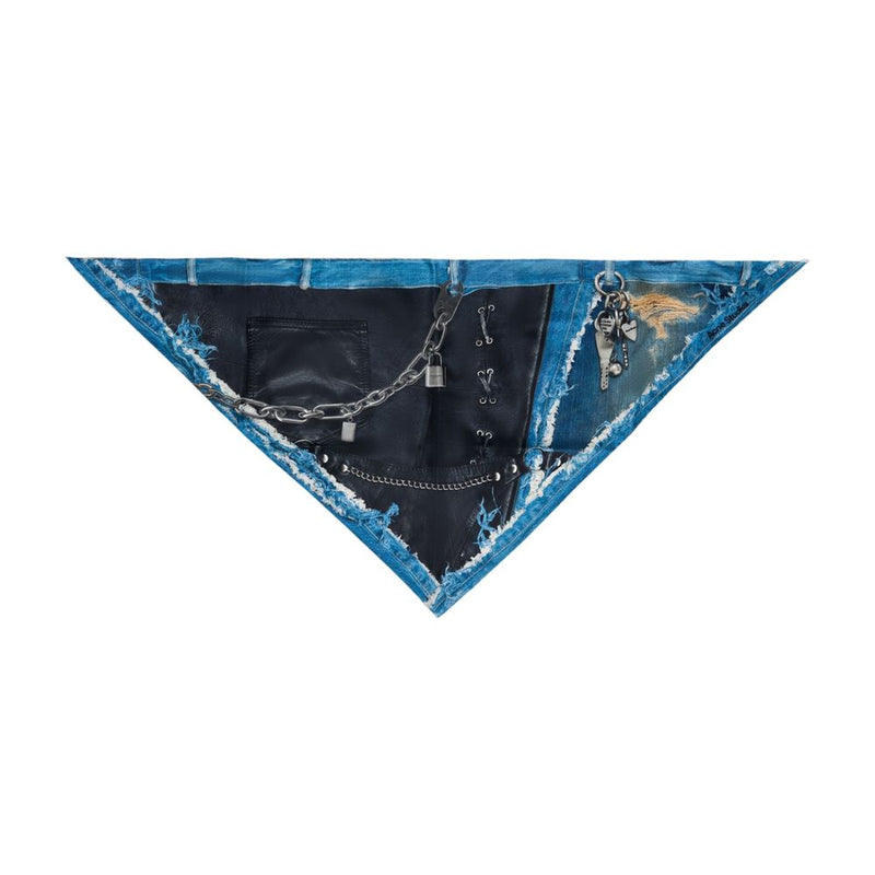 Acne Studios Distressed Denim & Leather Silk Scarf — Multicolor Scarfs