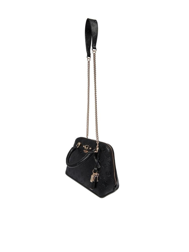 Guess Logo-Embossed Polyurethane Top Handle Bag — Black