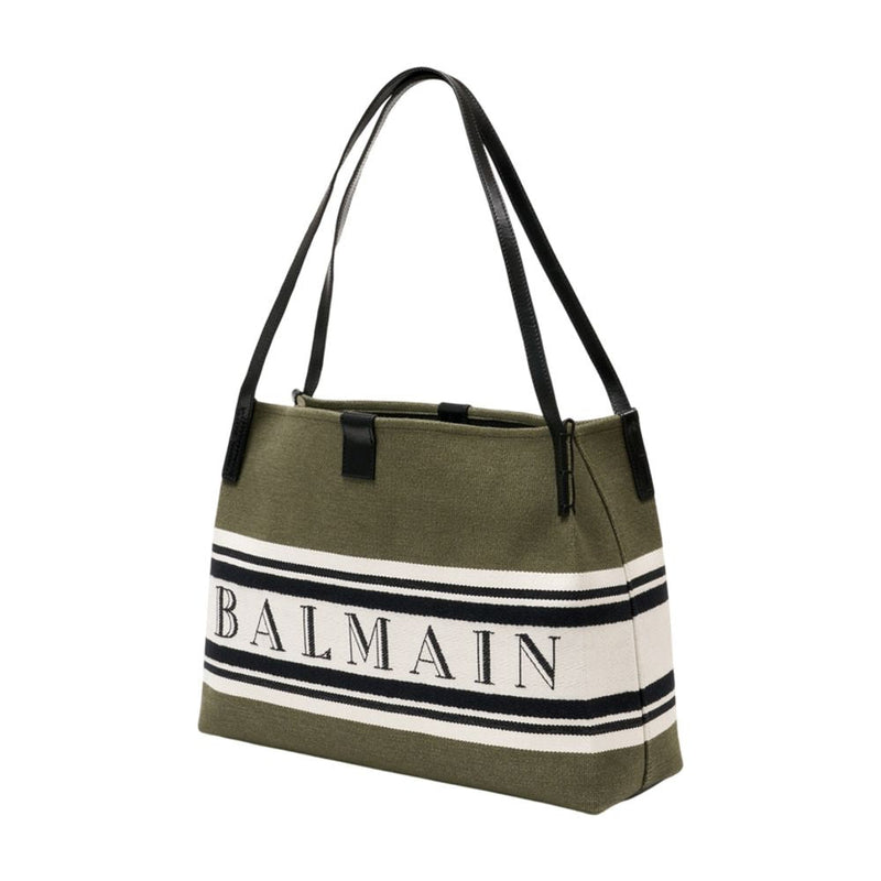 Balmain Canvas Striped Shoulder Bag — Green