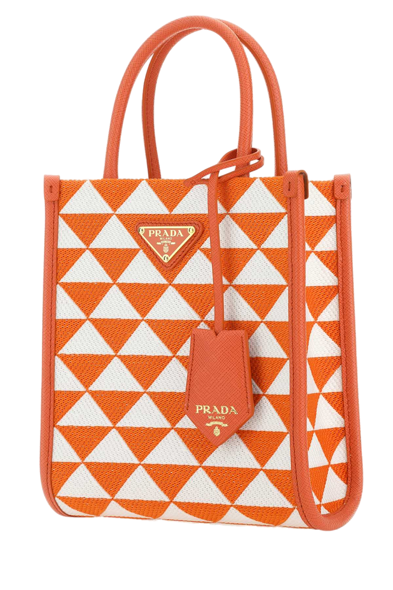 Prada Quilted Geometric Jacquard Top Handle Bag — Orange Pl-calf Leather