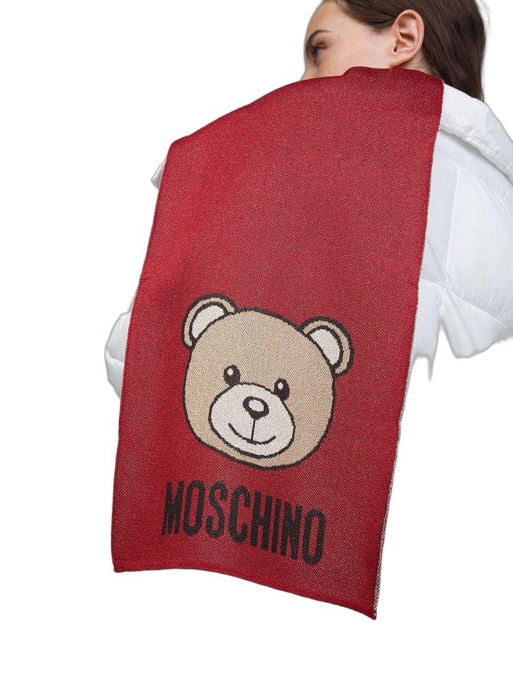 Moschino Embroidered Teddy Bear Scarf — Red Viscosa Scarfs