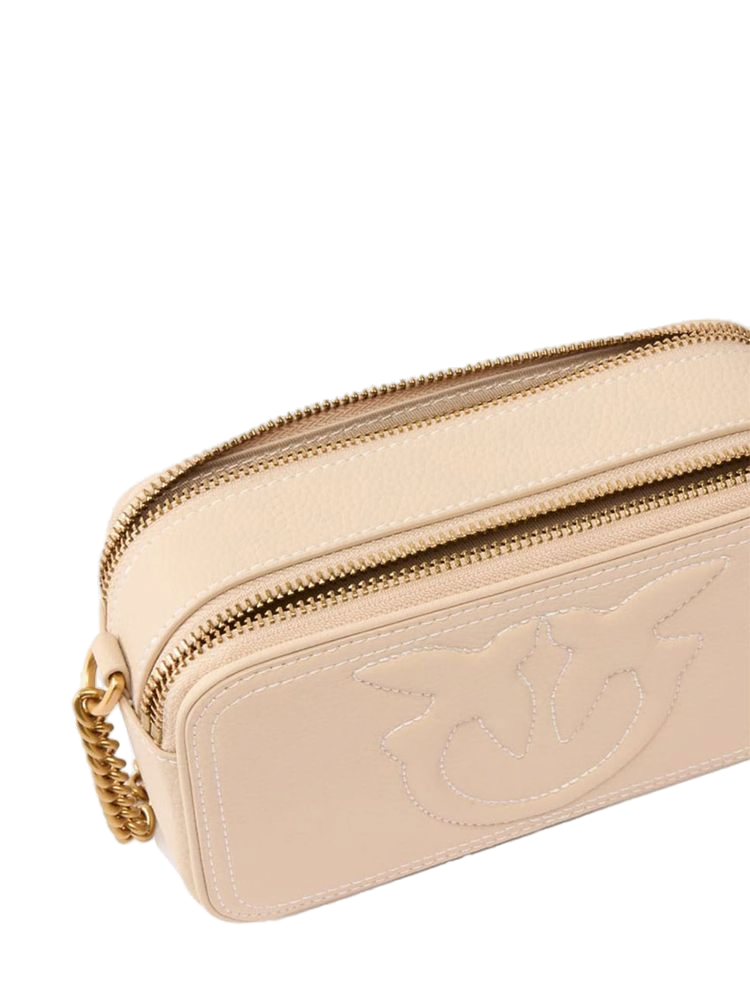 Pinko Carrie Crossbody Bag — Beige Sheep Leather