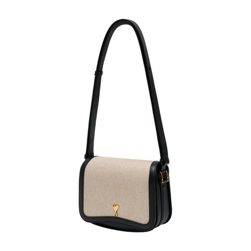 Ami Paris Canvas-Trimmed Shoulder Bag — Beige