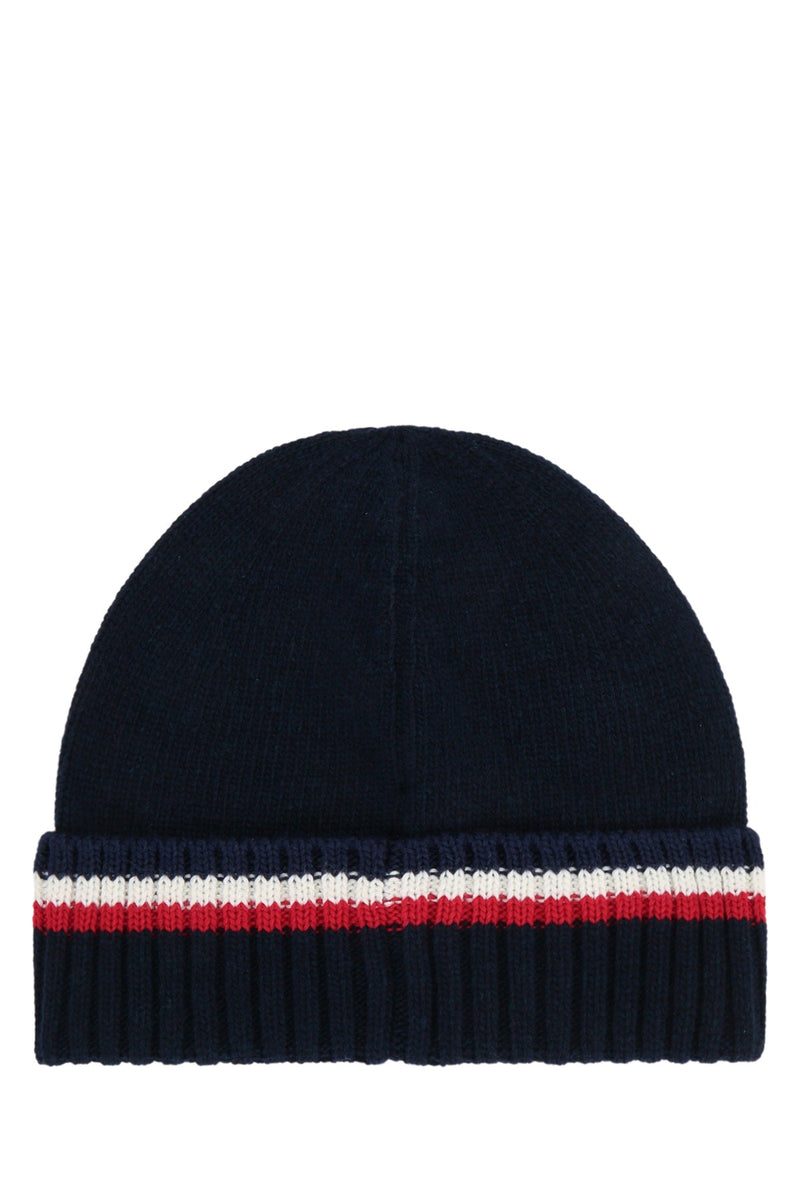Moncler Jr Hat Ribbed Wool Beanie — Navy Beanies
