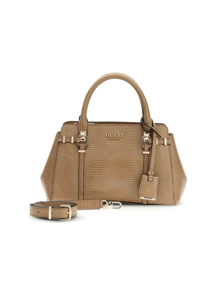 Guess Lizard-Embossed Polyurethane Top Handle Bag — Beige