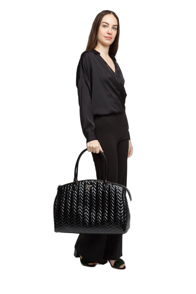 Guess Cheryl Deluxe Dome Tote Bag — Black Polyurethane