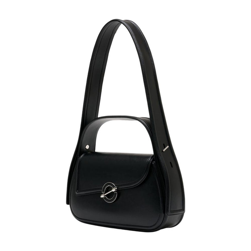 Samsøe Curved Calfskin Shoulder Bag — Black