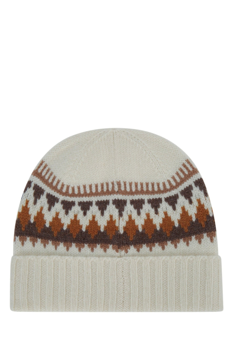 Moncler Jr Hat Fair Isle Knit Beanie — Beige Beanies