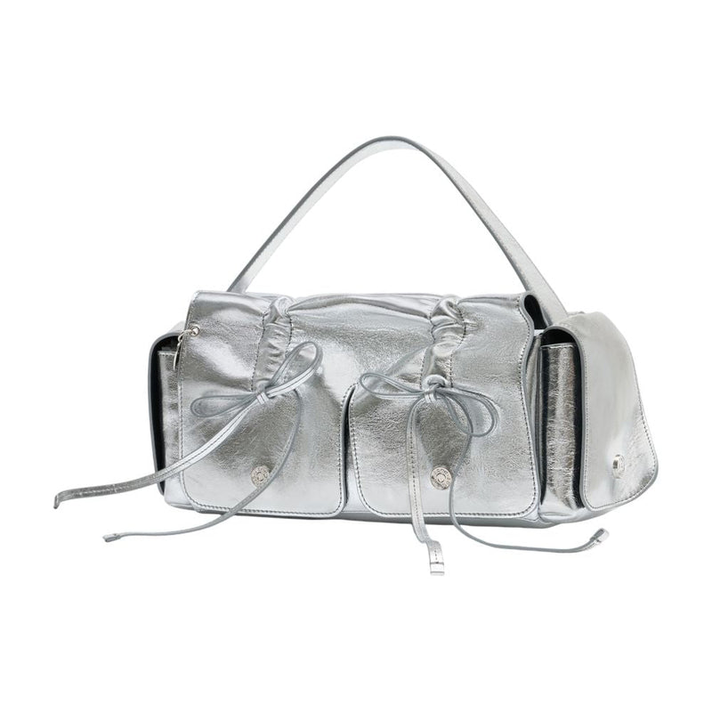 Acne Studios Ruched Calfskin Shoulder Bag — Silver