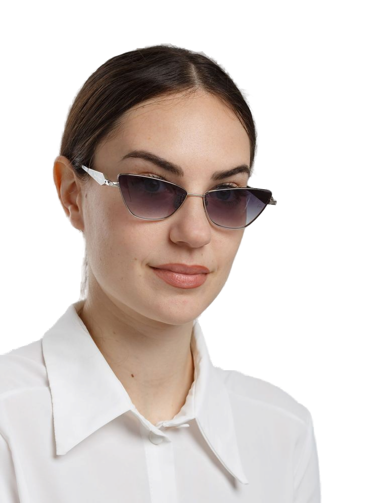 Ana Hickmann Ah3347 Gradient Lens Cat-Eye Sunglasses — Silver Metal