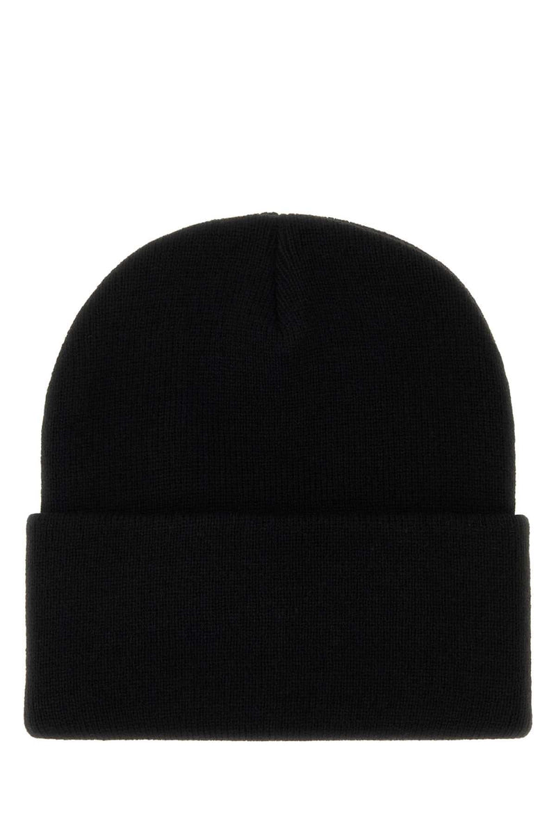Carhartt Wip Bag Logo-Patched Ribbed Acrylic Beanie — Black Exterior: Beanies
