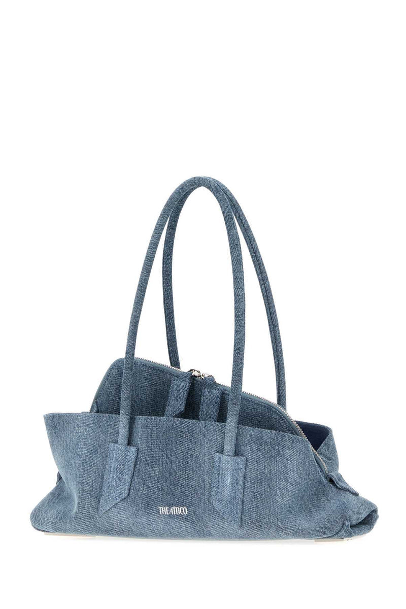 The Attico Denim-Washed Jacquard Shoulder Bag — Blue