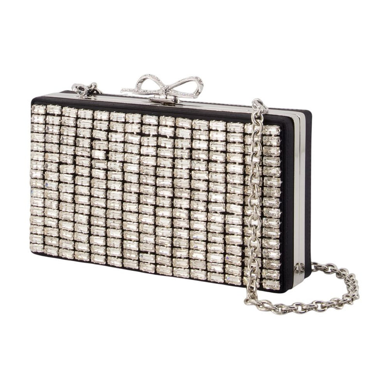 Self-Portrait Crystal-Embellished Chainmail Clutch — Silver Synthetic