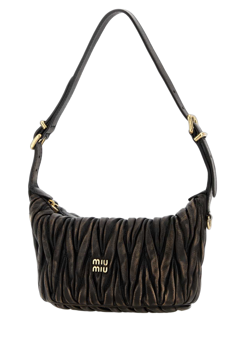 Miu Miu Ruched Leather Shoulder Bag — Brown