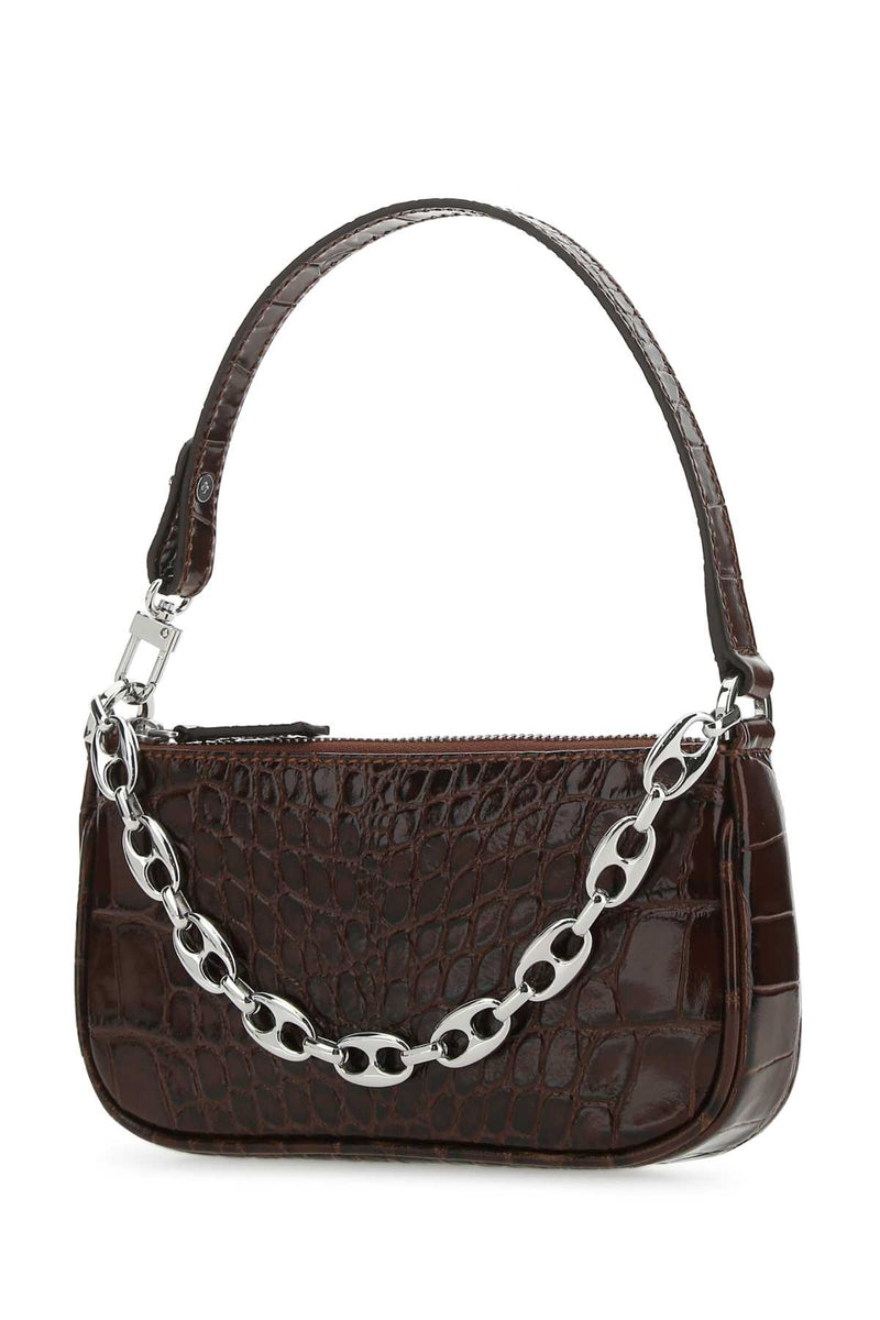 By Far Crocodile-Embossed Leather Shoulder Bag — Brown