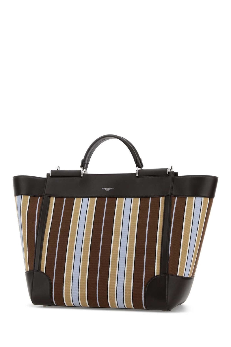 Dolce & Gabbana Striped Canvas Top Handle Bag — Black