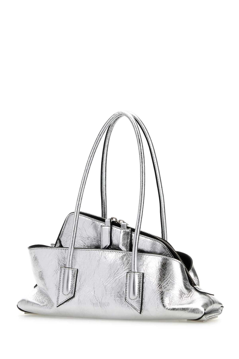 The Attico Metallic Calf Leather Shoulder Bag — Silver