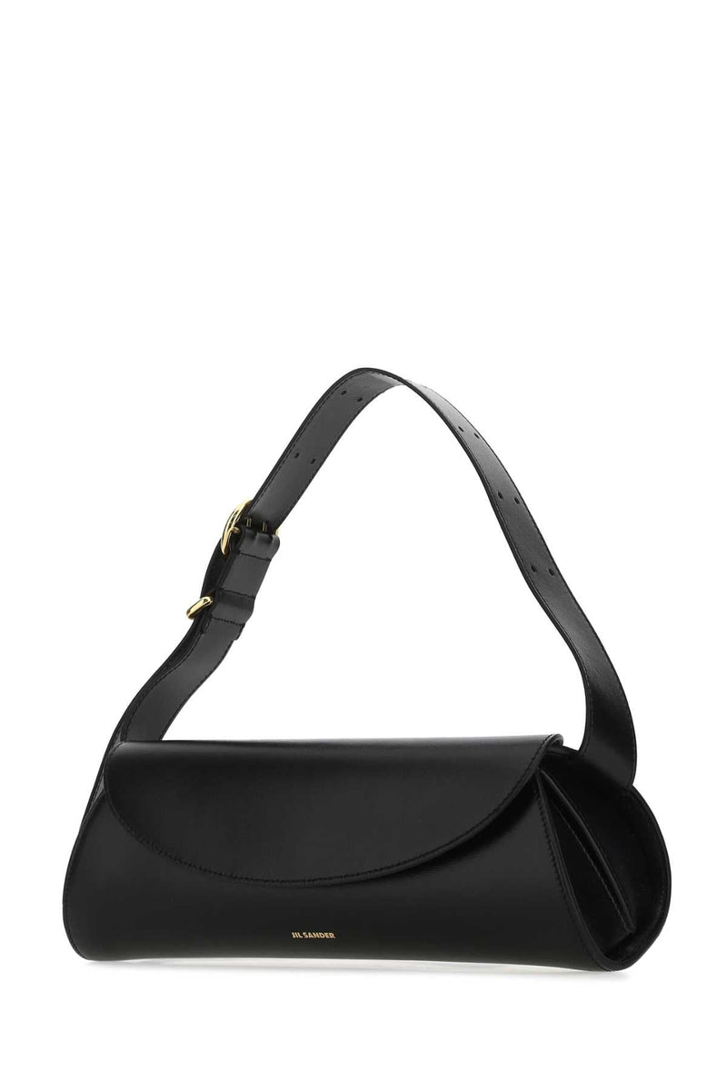 Jil Sander Leather Curved Flap Shoulder Bag — Black