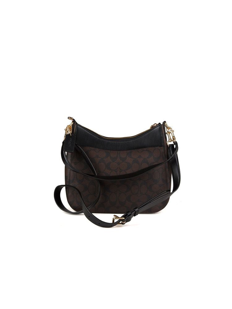 Coach Monogram Canvas Crossbody Bag — Brown Leather