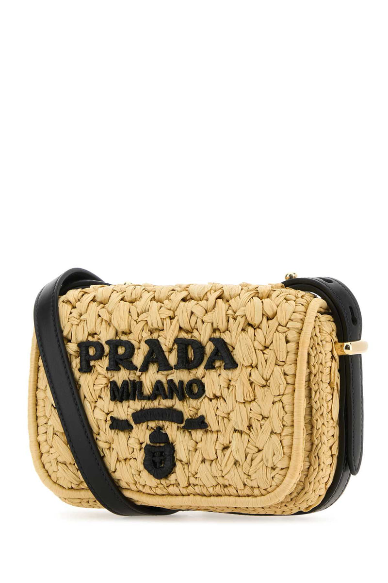 Prada Raffia Crossbody Bag — Beige