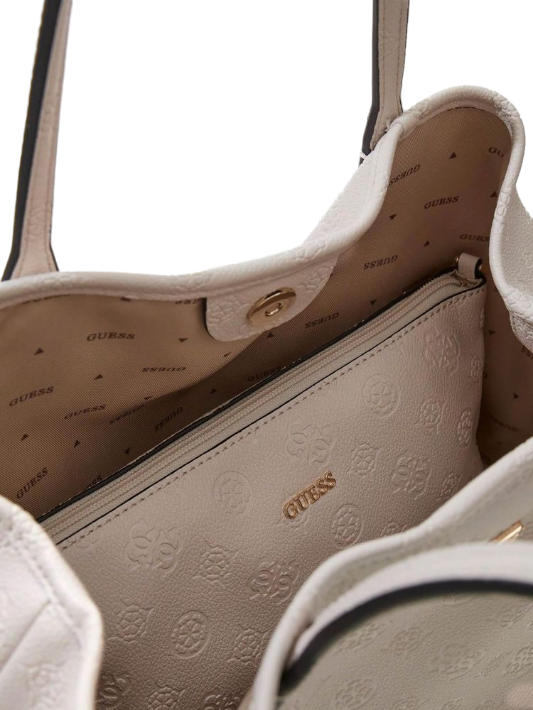 Guess Embossed Monogram Tote Bag — Beige Polyurethane