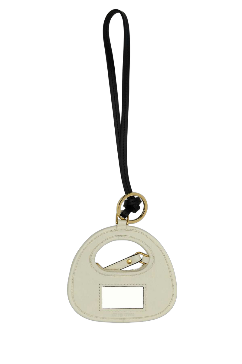 Miu Miu Matelassé Leather Key Case — Beige Keychains
