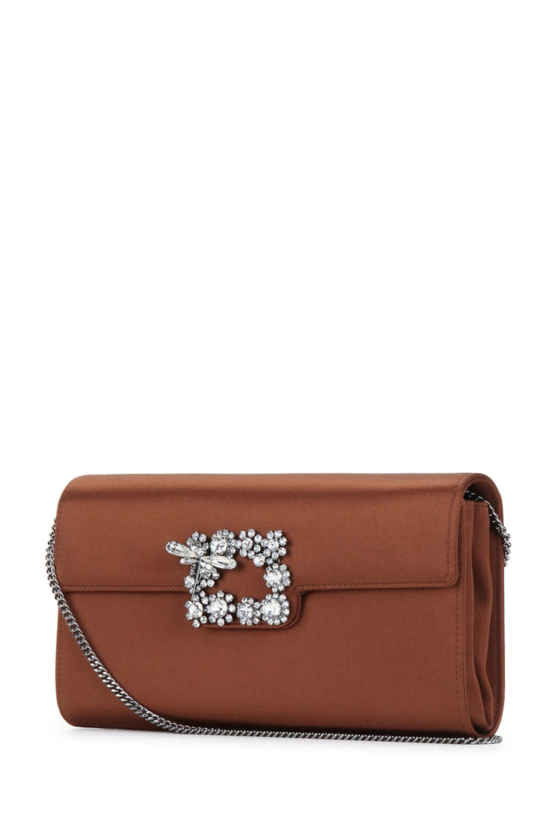 Roger Vivier Crystal-Embellished Clutch — Brown Leather