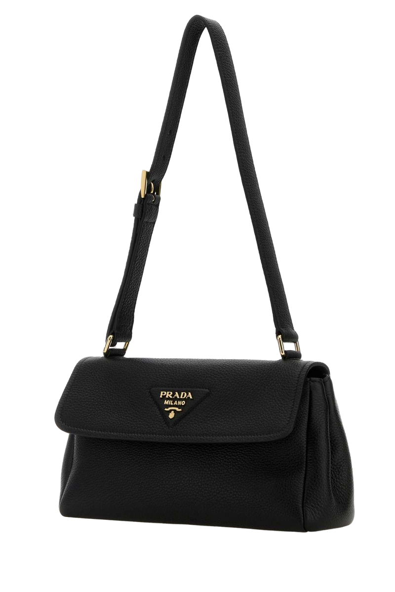 Prada Vitello Leather Shoulder Bag — Black