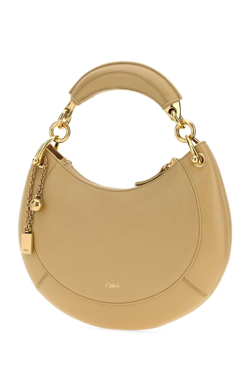 Chloé Curved Leather Shoulder Bag — Beige