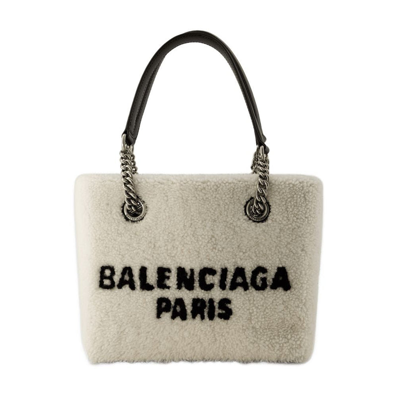 Balenciaga Faux Fur Textured Shoulder Bag — Beige Fake_fur