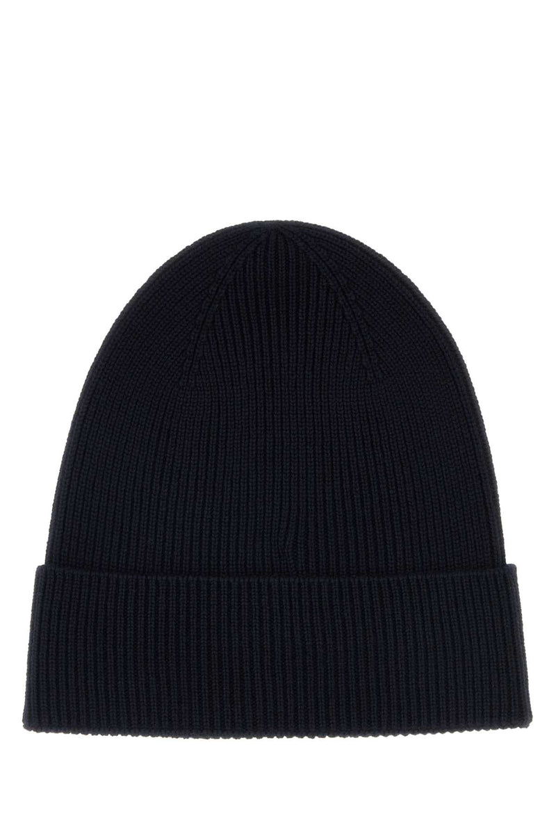 Moncler Hat Virgin Wool Ribbed Beanie — Navy Exterior: Beanies