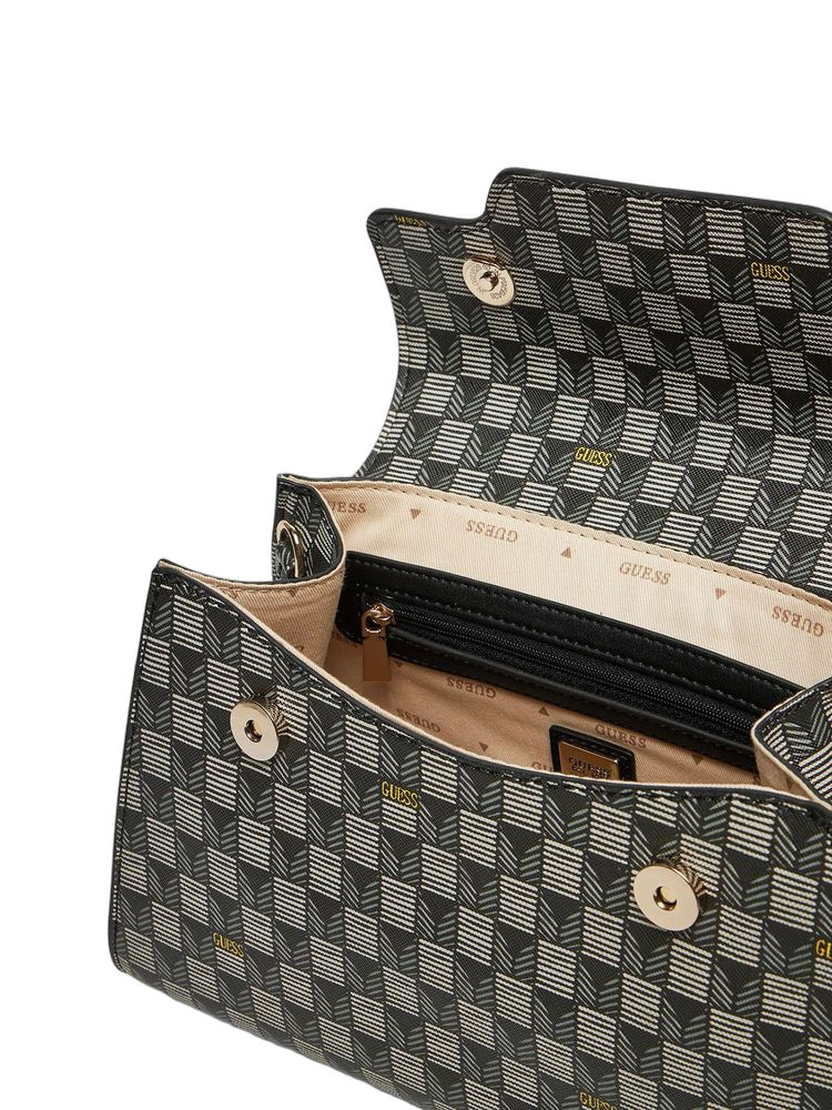Guess Checkered Polyurethane Top Handle Bag — Black