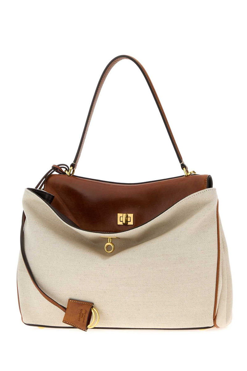 Balenciaga Colorblock Canvas & Suede Shoulder Bag — Beige