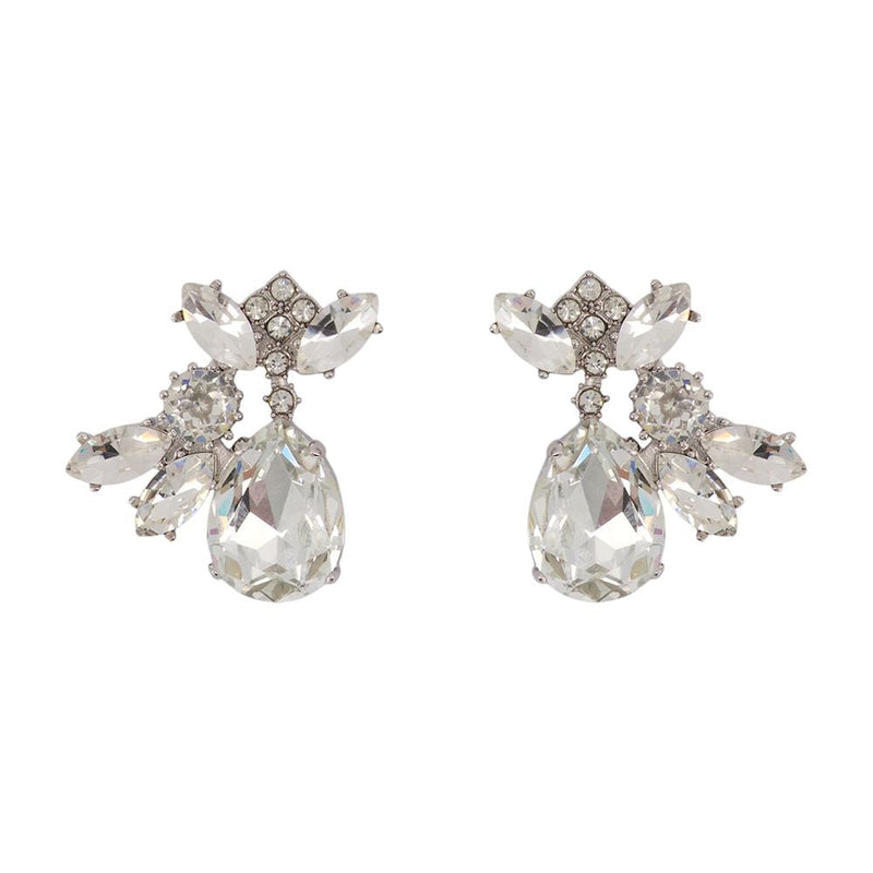 Self-Portrait Crystal Cluster Earrings — Silver Pearls
