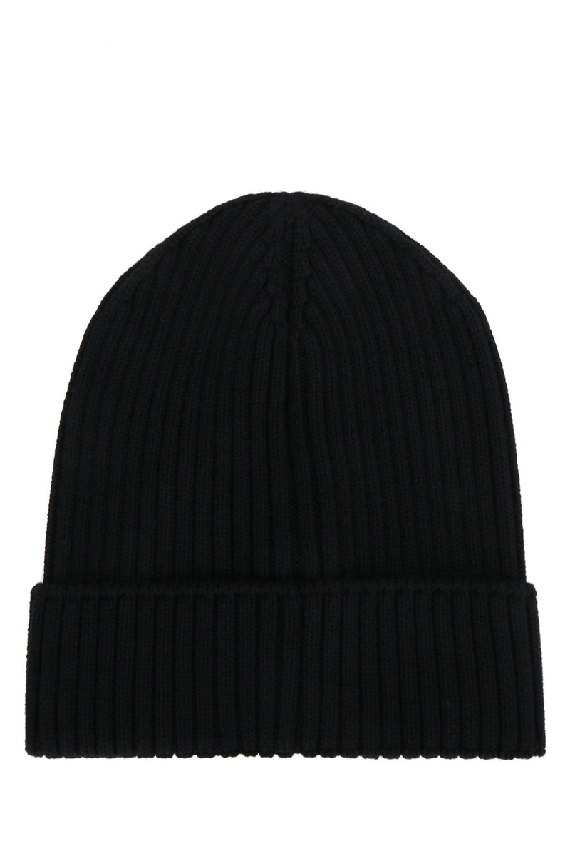Moncler Jr Hat Ribbed Knit Beanie — Black Mixed Fibres Beanies