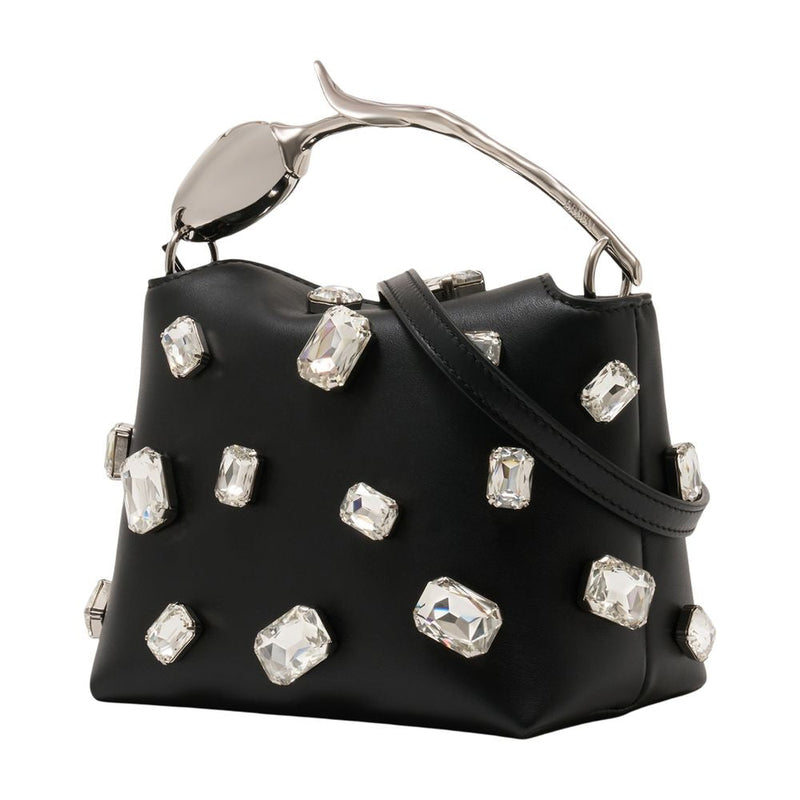 Erdem Crystal-Embellished Calfskin Top Handle Bag — Black