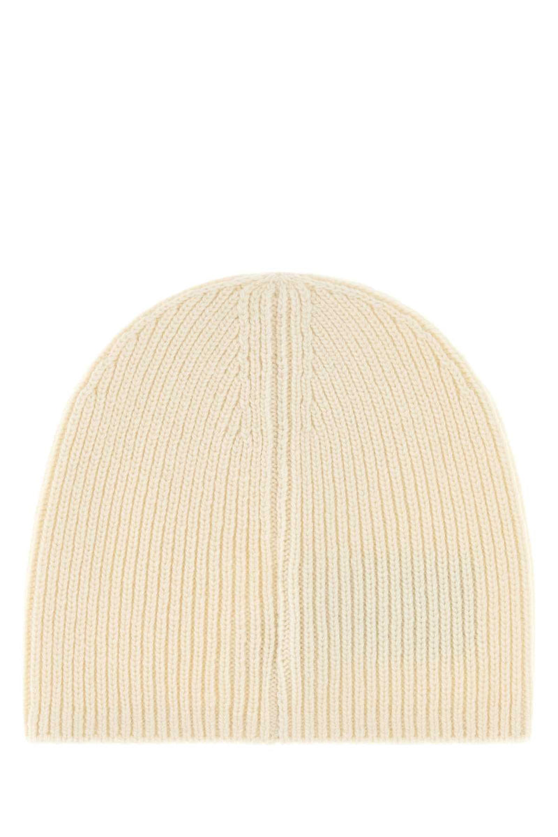Moncler Hat Virgin Wool Ribbed Beanie — Beige Exterior: Beanies