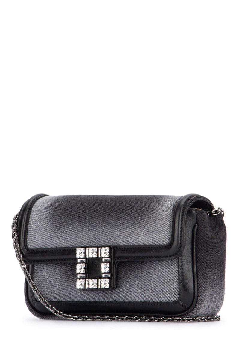 Roger Vivier Quilted Denim And Leather Shoulder Bag — Gray