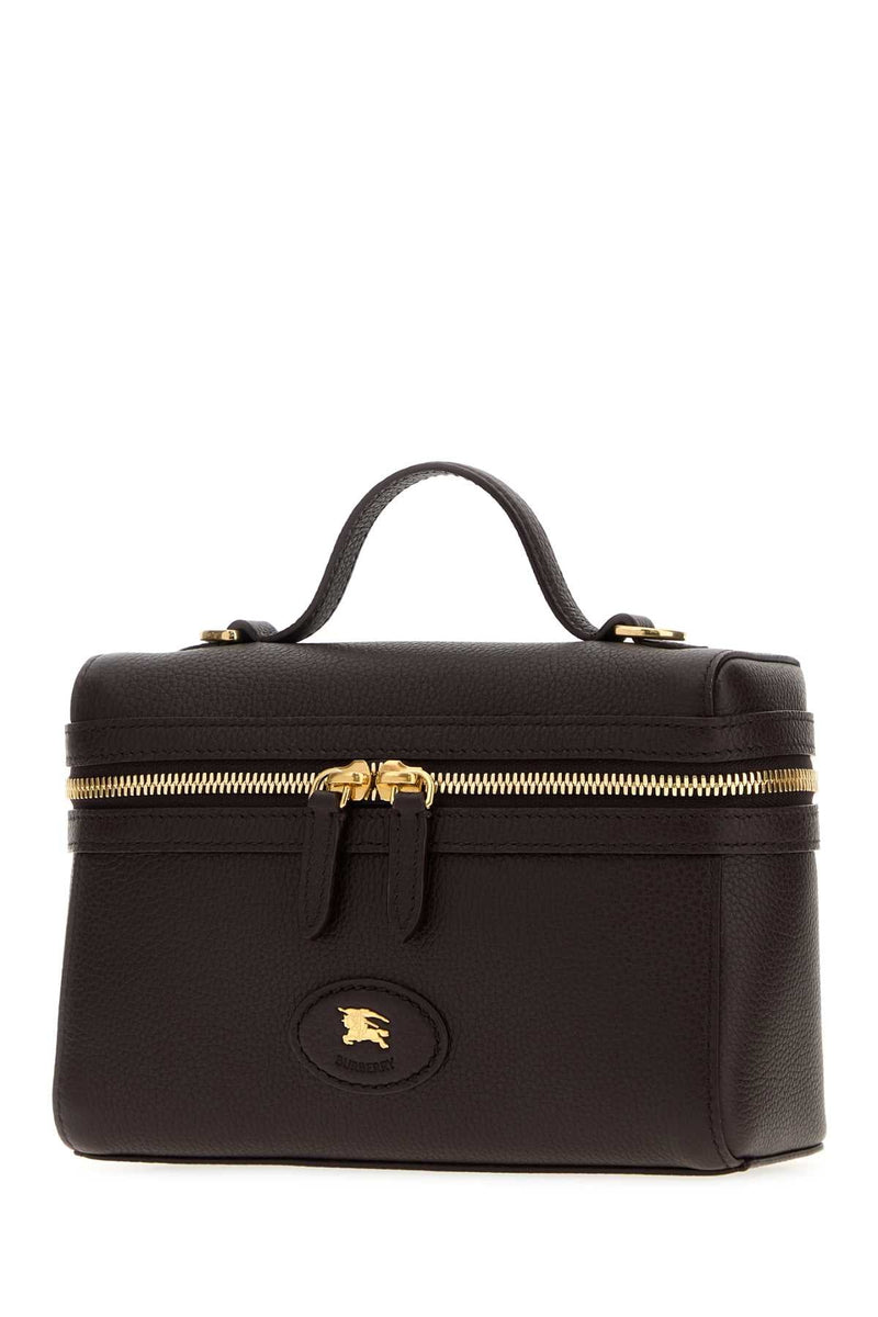 Burberry Pebbled Leather Top Handle Bag — Black