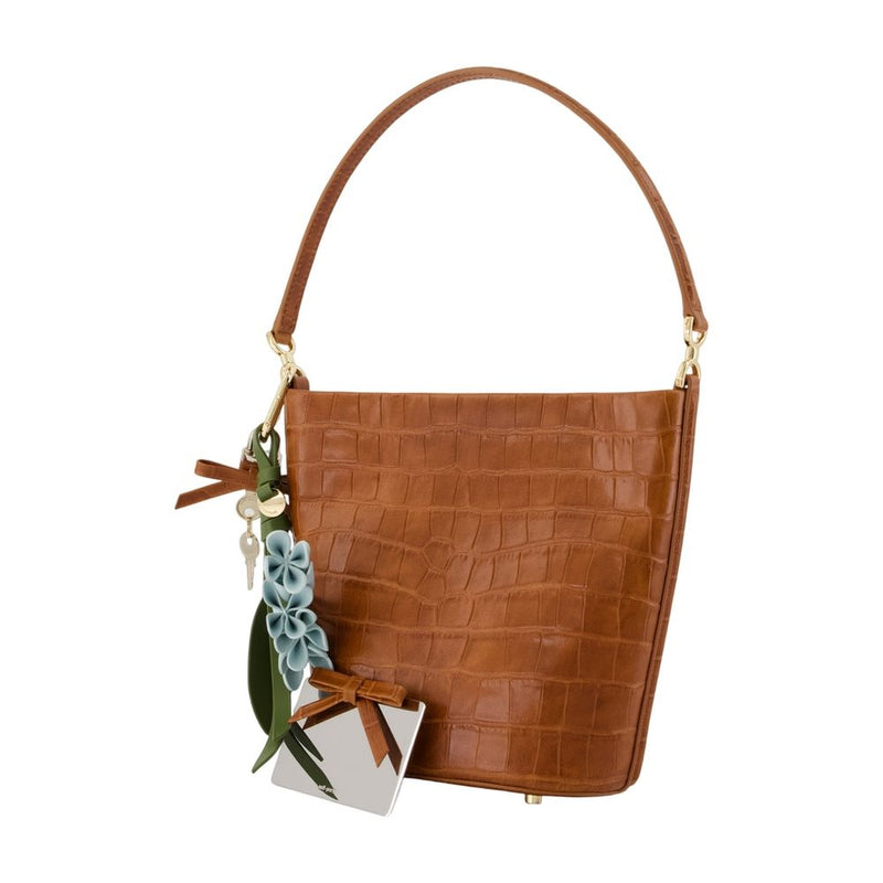 Self-Portrait Crocodile-Embossed Calfskin Bucket Bag — Brown