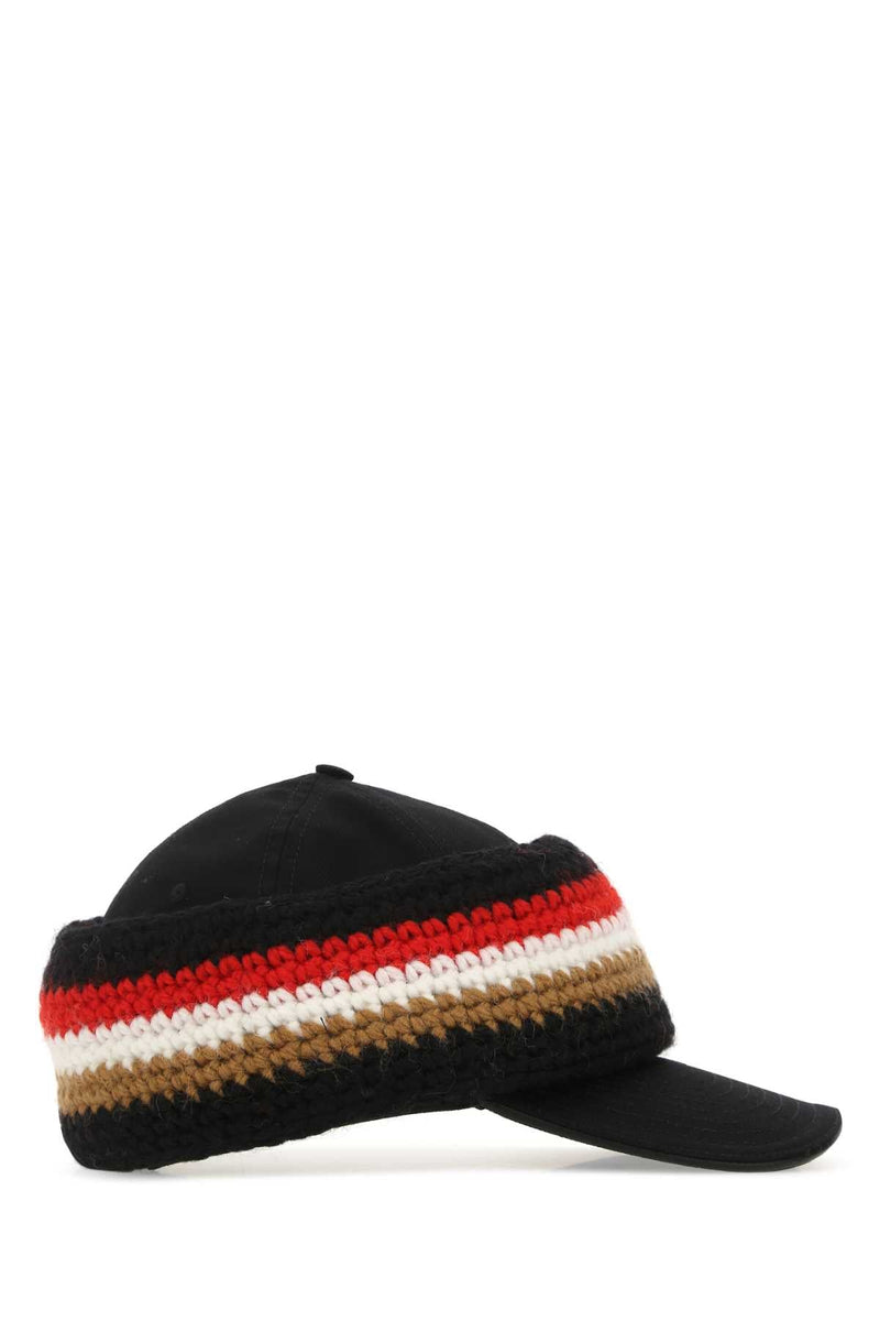 Burberry 8052498 Knit-Striped Baseball Cap — Black Exterior: Cotton Wool Caps