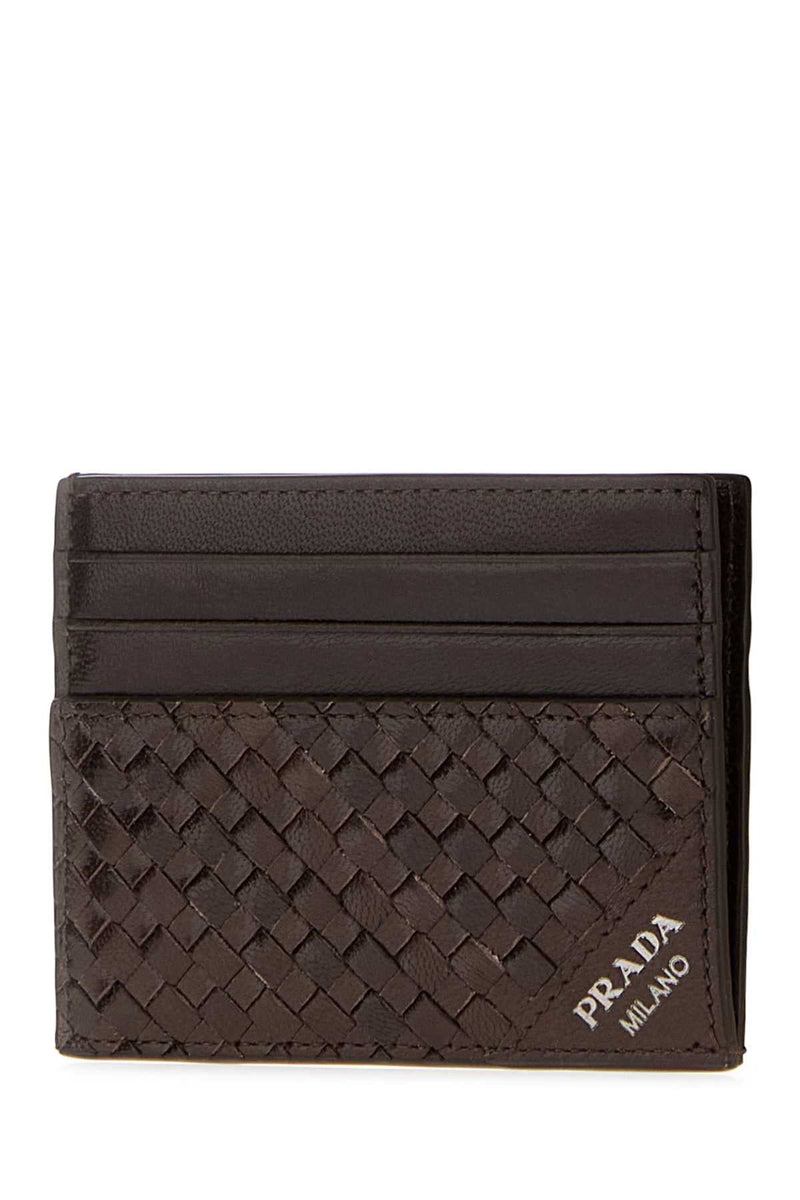 Prada Intrecciato Leather Card Case — Brown Exterior: Cases