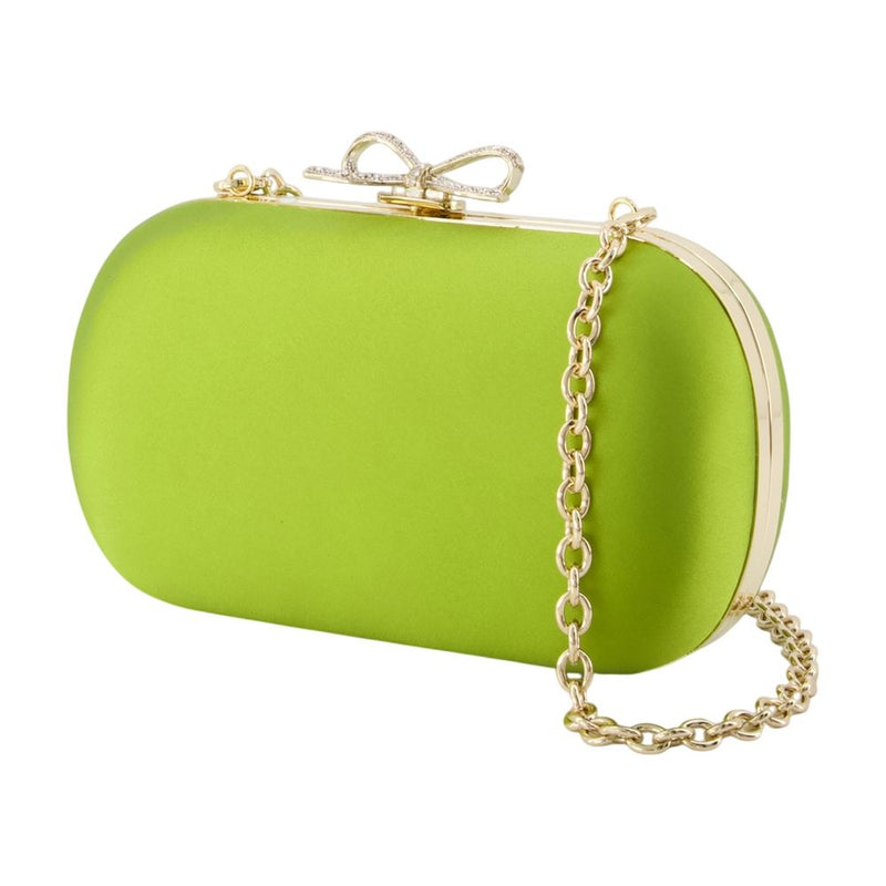 Self-Portrait Bow-Top Gold-Tone Hardware Clutch — Green Synthetic