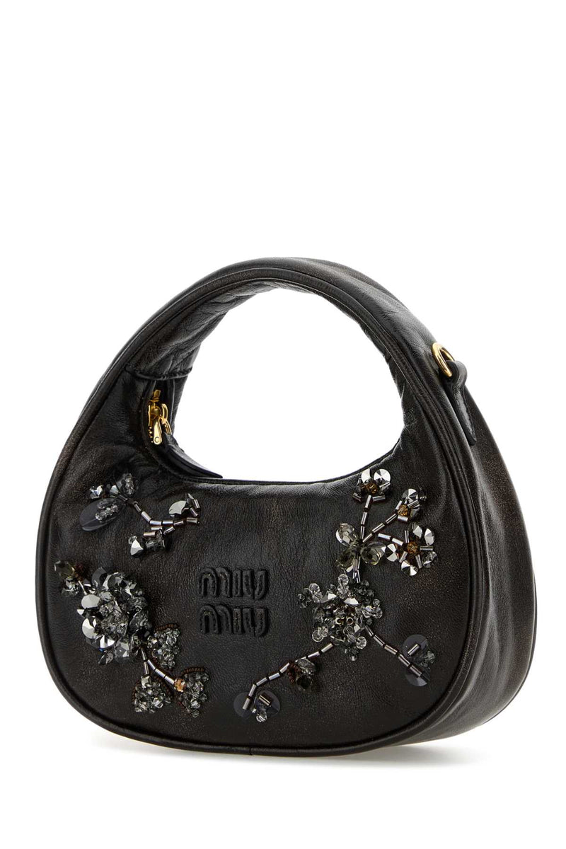 Miu Miu Embellished Nappa Leather Shoulder Bag — Brown